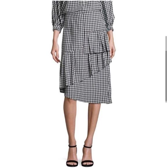 Tibi Asymmetrical Gingham Ruffle Skirt - Picture 3 of 12